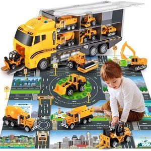 Alloy Construction Vehicle Toy Set with Play Mat for 3-9 Year Old Boys and Girls